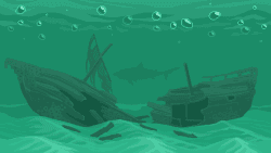 Wrecked and Sunken Ship Pixel Background